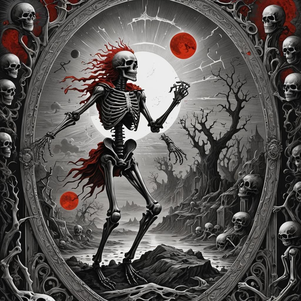 Tarot Card: The Sun with Dancing Skeleton