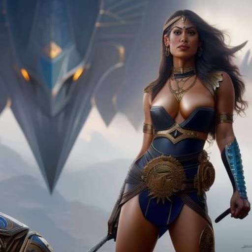 Amazon Warrior in Ornate Leather Armor