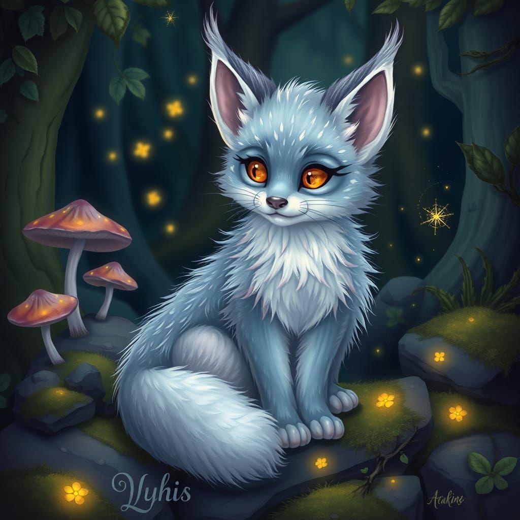Mystical Lynx-Fox Creature in Enchanted Forest