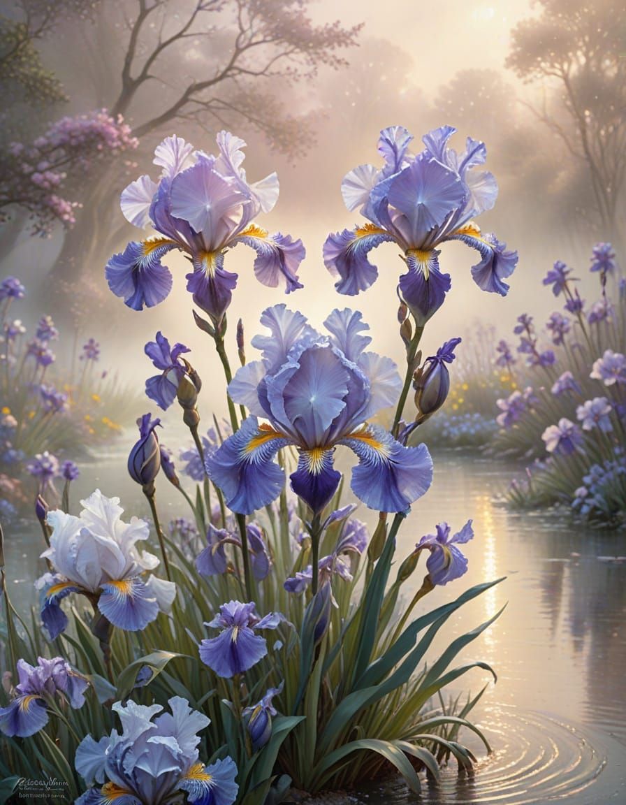 Hyper-Realistic Irises in Ethereal Ocean Mist