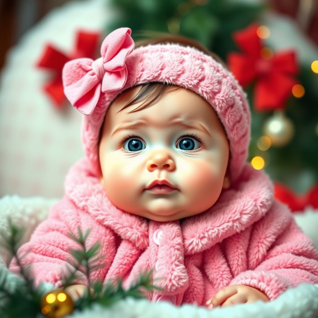 Festive Baby Girl in Whimsical Children's Illustration Style