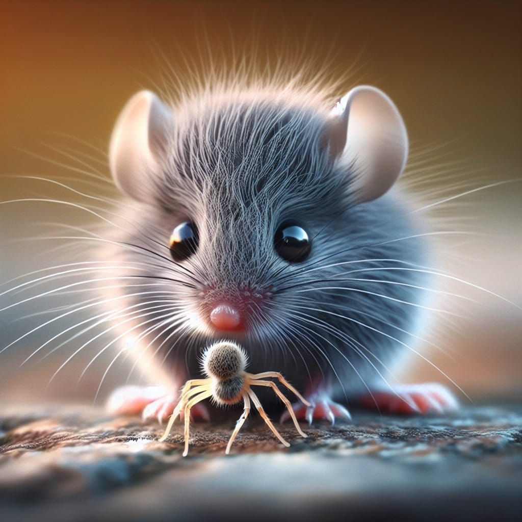 Charming Baby Mouse and Spider Interaction
