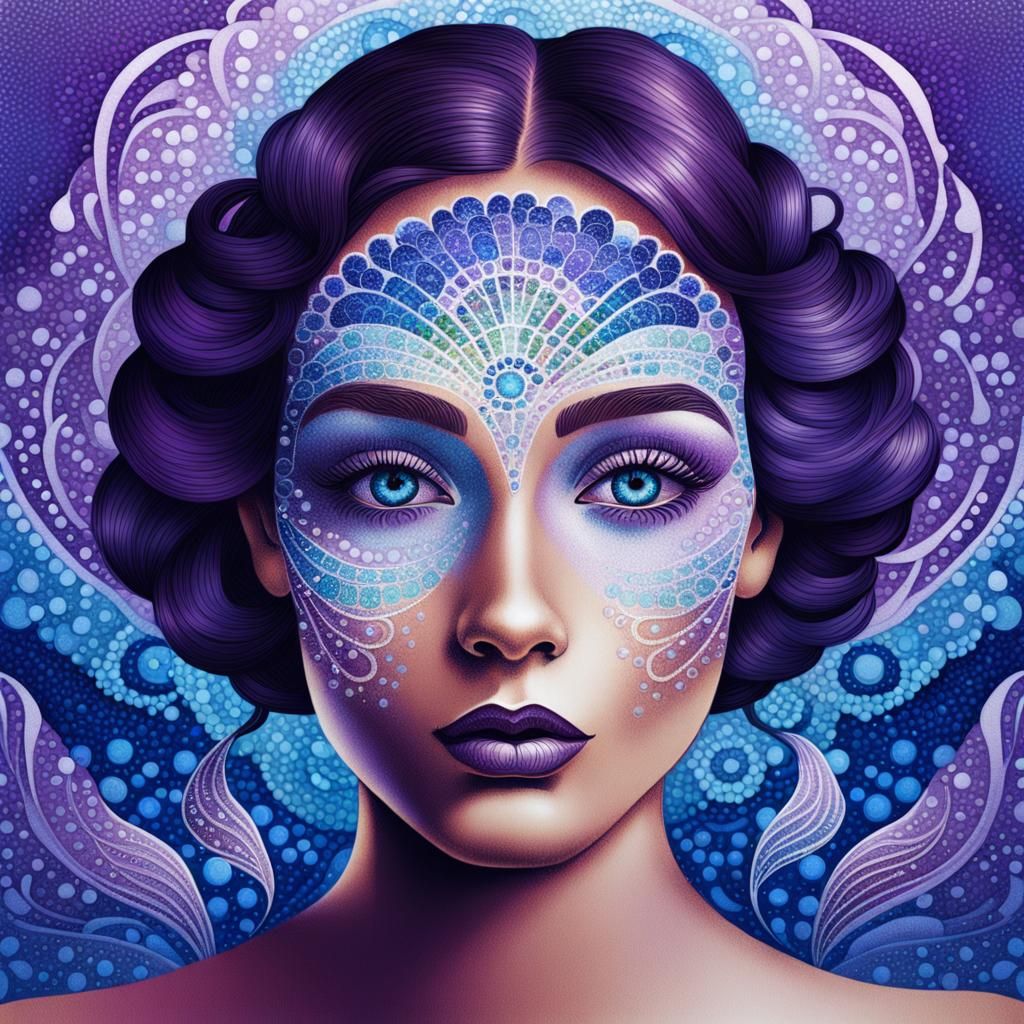 Pointillist Portrait in Art Nouveau Style