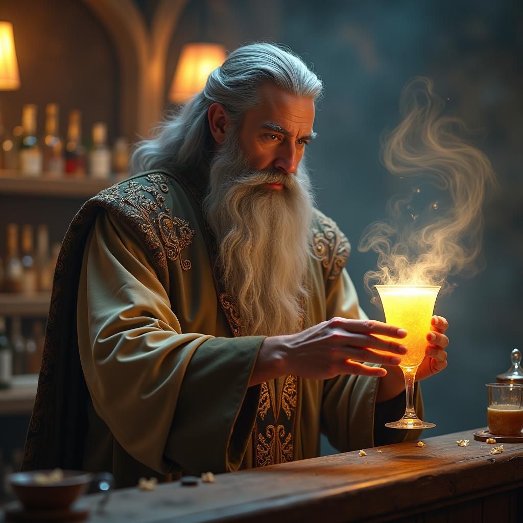 Mystical Bartender in Ethereal Tavern