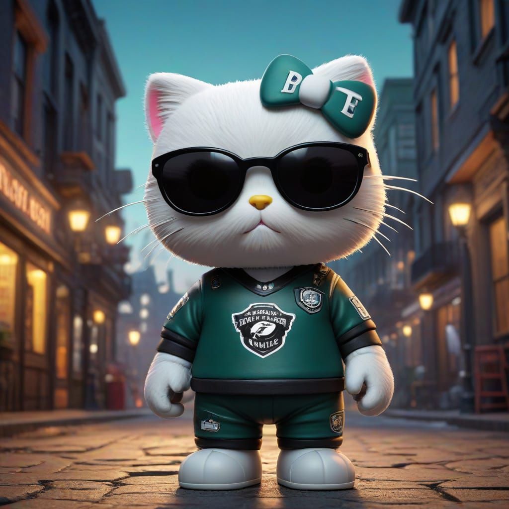 Playful Kitty Embodies Philly Football Spirit in Cyberpunk S...