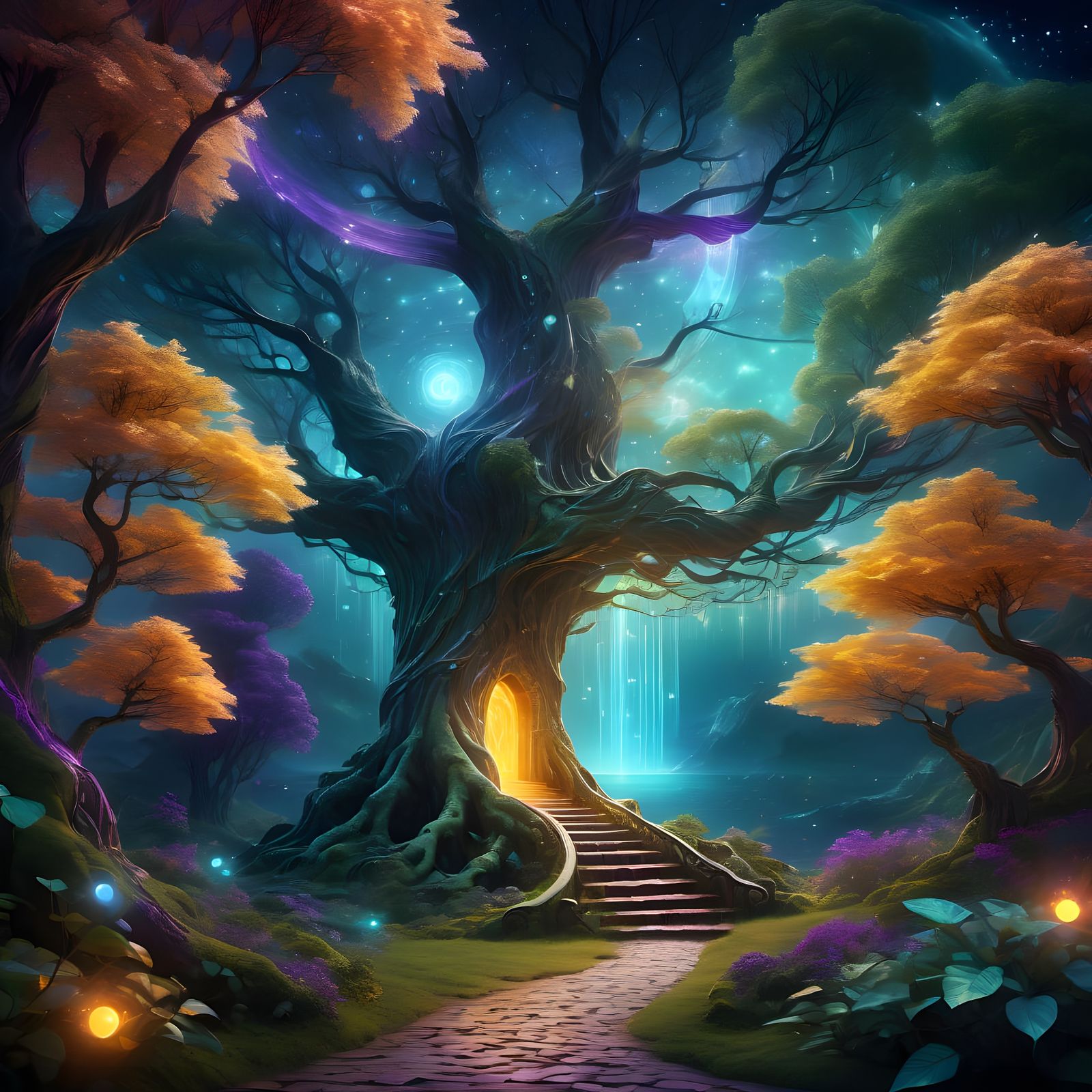 Whimsical Tree Portal in Fantasy Realm