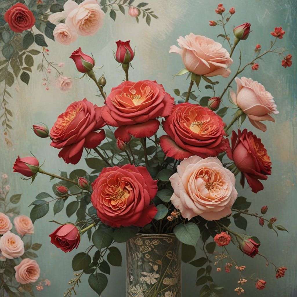 Roses in Dreamy Impressionist Art Nouveau Style