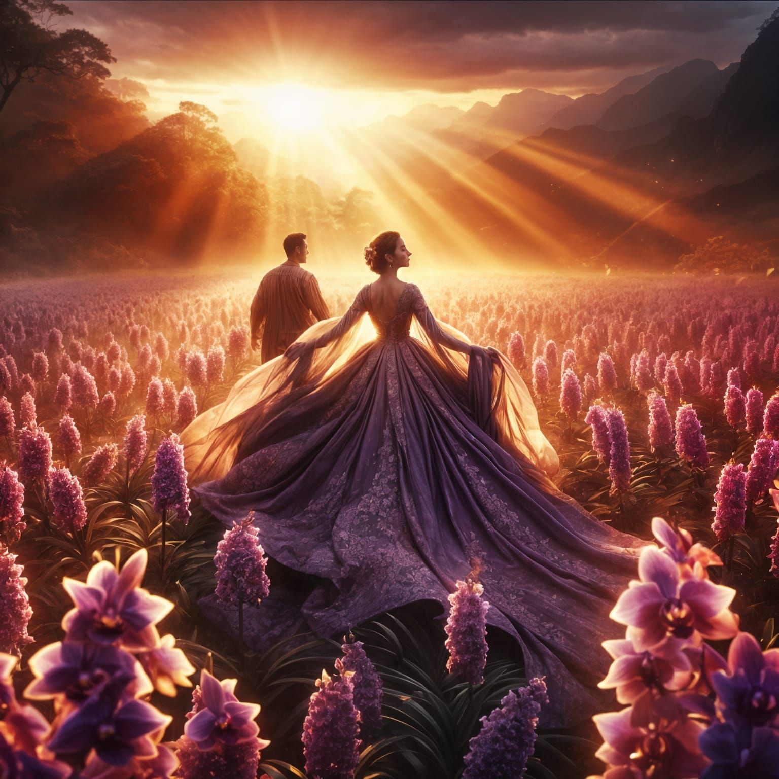 Orchid Field Sunset: A Digital Matte Painting