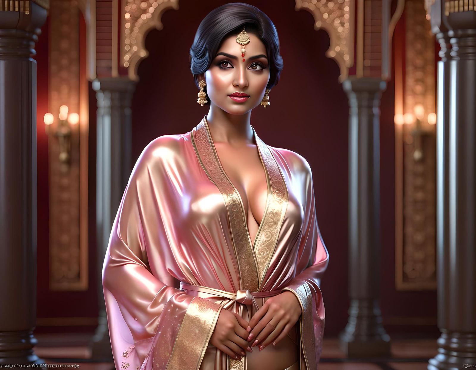 Elegant Indian Woman in Silk Robe, Cinematic Render