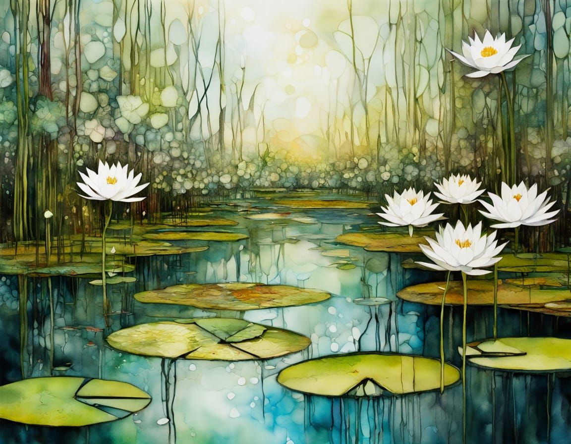 Vibrant White Water Lilies in a Tropical Oasis