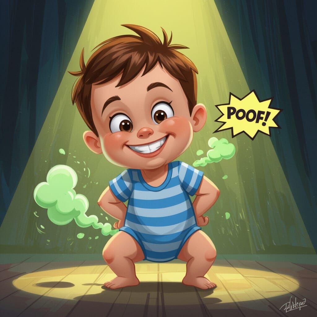 Mischievous Boy Farting in Cartoon Style