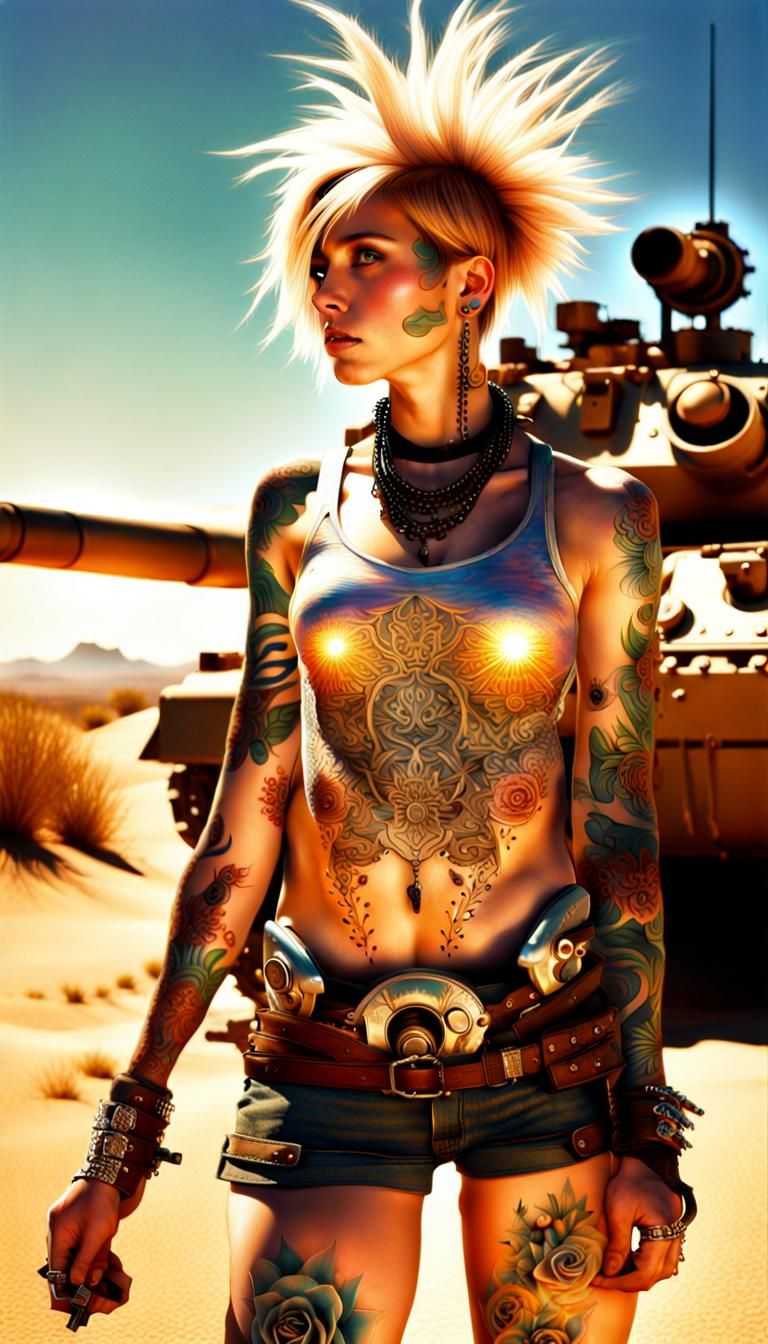 Tank Girl in Desert Landscape: Airbrush Art