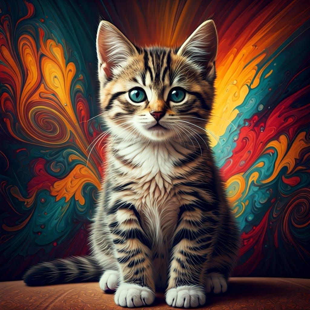 Playful Kitten in Graffiti Art, Polychromatic Hues