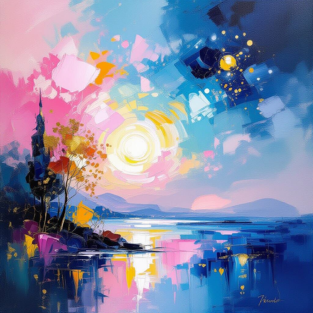 Milky Way: Impressionistic Painting with Gold Accents