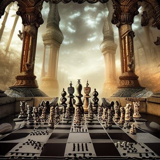 Living Chess Pieces in Whimsical Fantasy Style