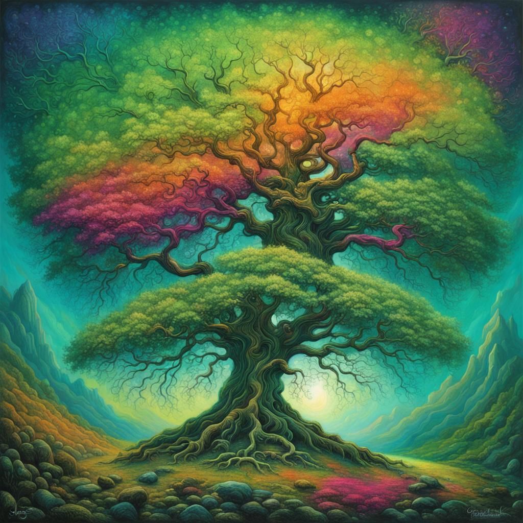 Lush World Tree in Deep Color Fantasy Art