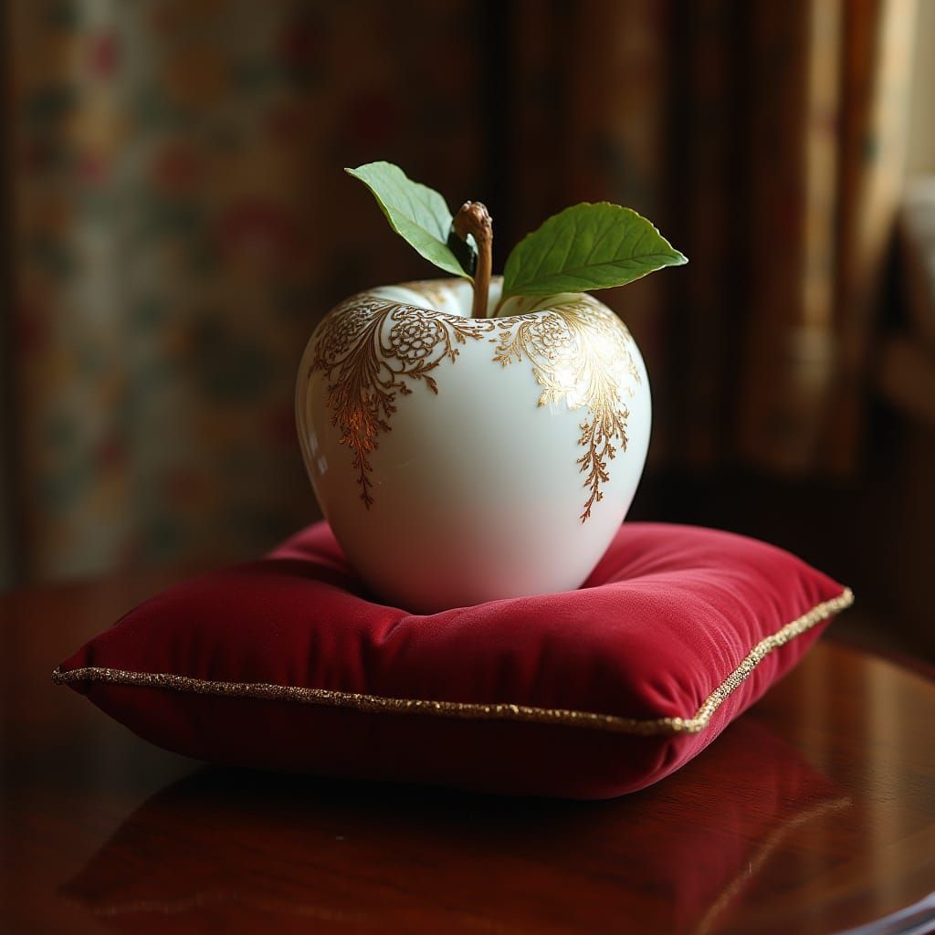 Elegant Porcelain Apple in Luxurious 1900s Parlor