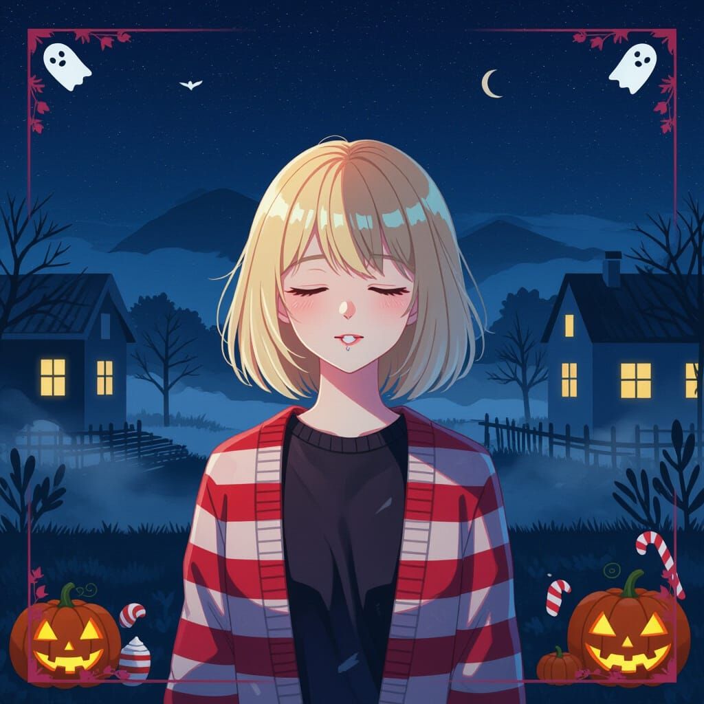 Mystical Anime Girl in Foggy Night Landscape