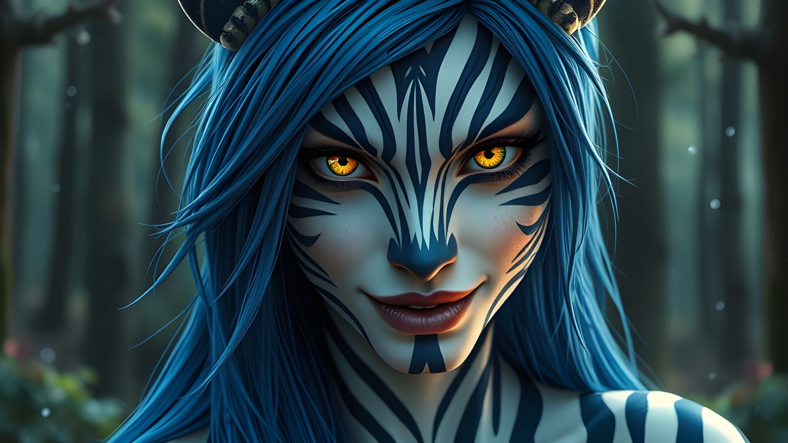 Zebra Striped Demon Princess Portrait in Photorealism
