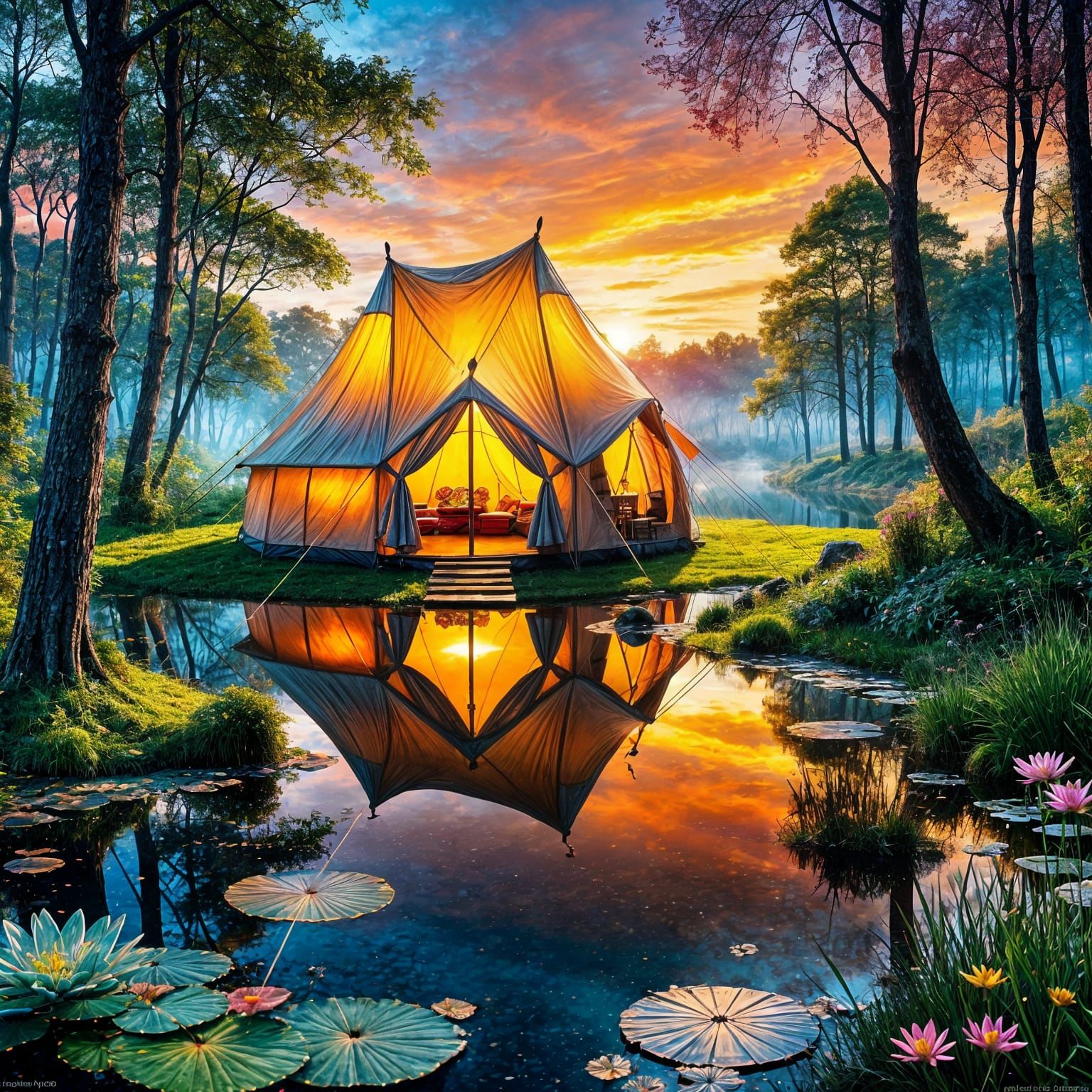 Enchanted Forest Campsite at Sunset: Fantasycore Art