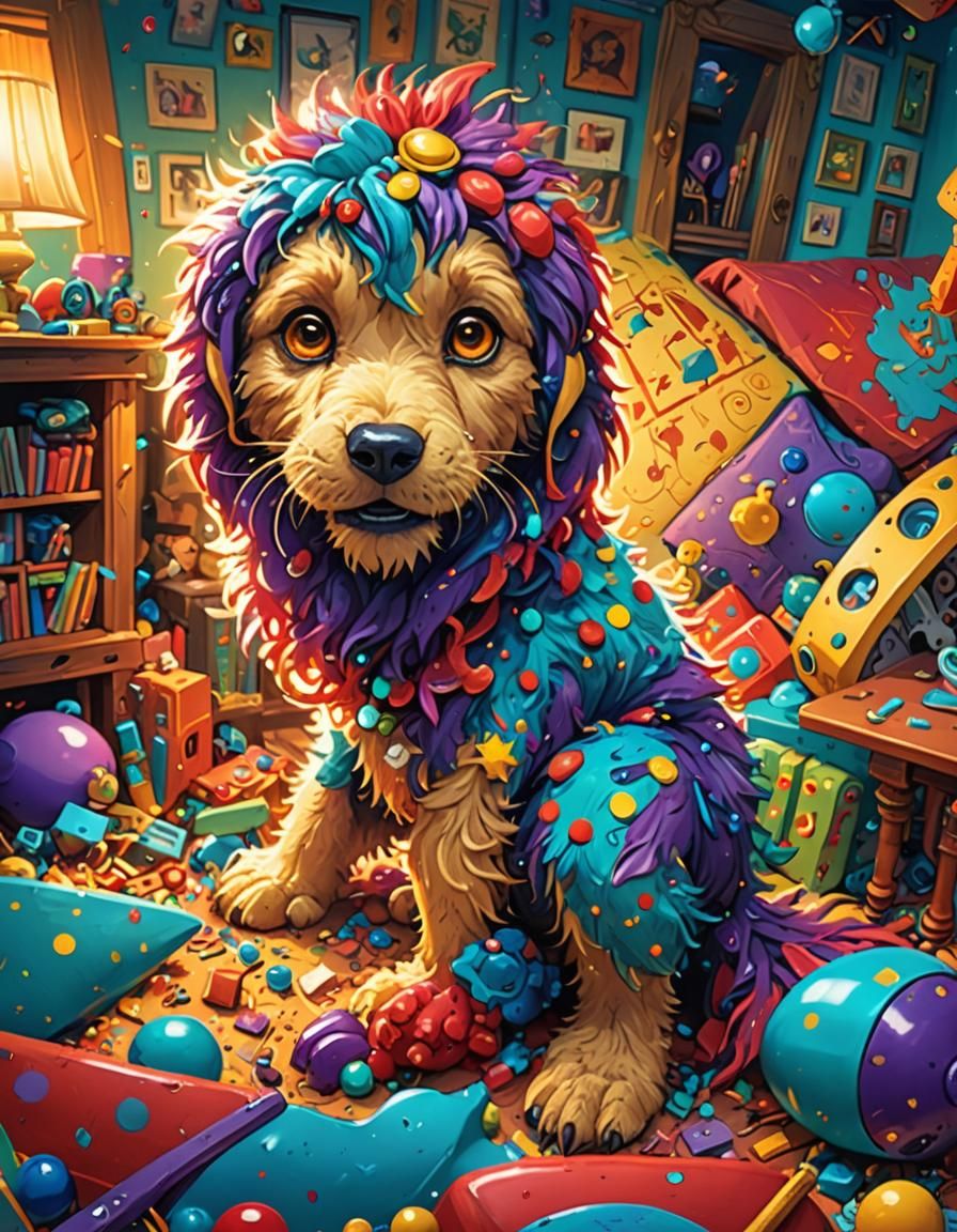 Mischievous Creature Amidst Joyful Toy Chaos