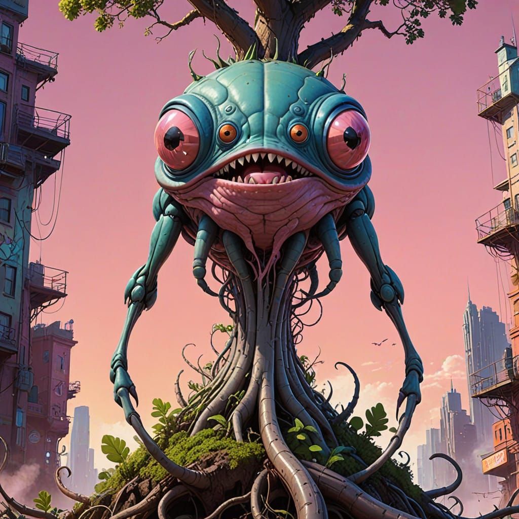 Surrealistic Alien Creature in Vibrant, Splashy Art Style