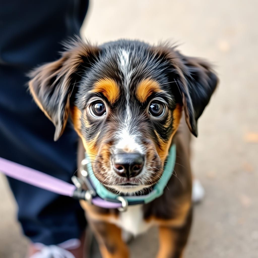 Puppy on Leash: An Unexpected Gaze