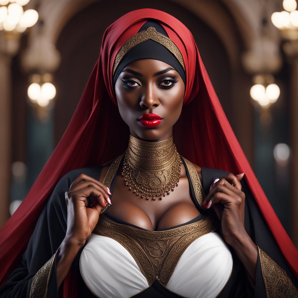 Muslim Hijab Goddess with Red Lipstick in HD