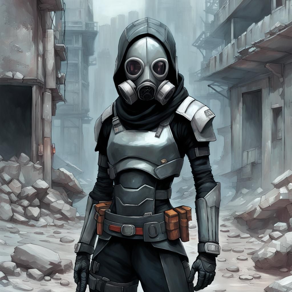 Cyberpunk Samurai in Alien Ruins: Digital Oil Painting