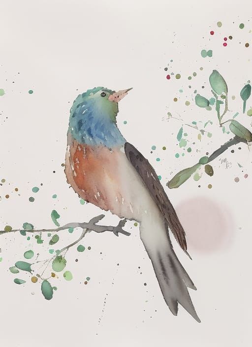 Watercolor bird on a branch