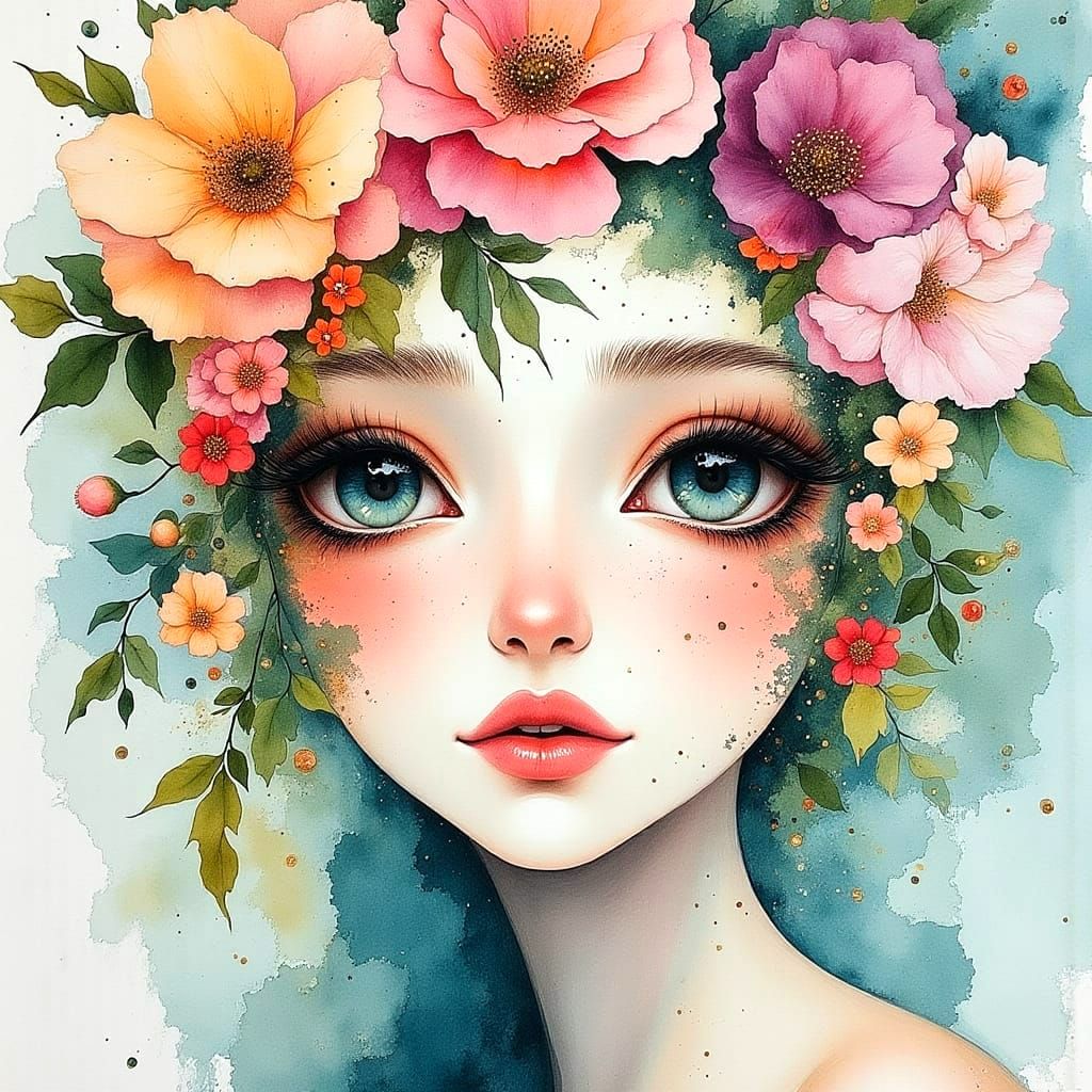 Surreal Goddess Made of Roses in Vibrant Impressionist Color...