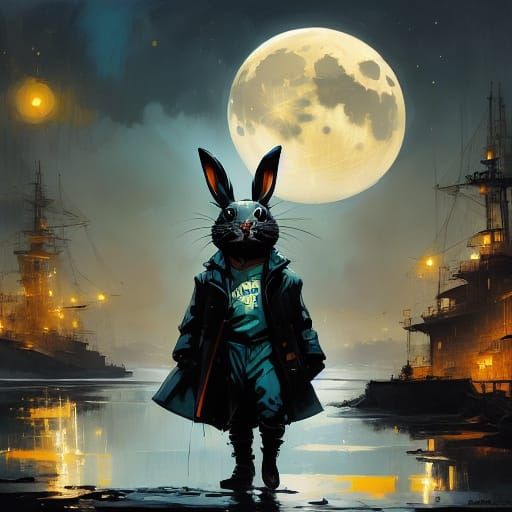 Steampunk Bunny on Beach Under Milky Way