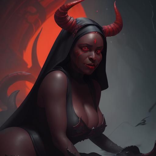 Crying Nun Demon: Detailed Cartoon Fantasy Art