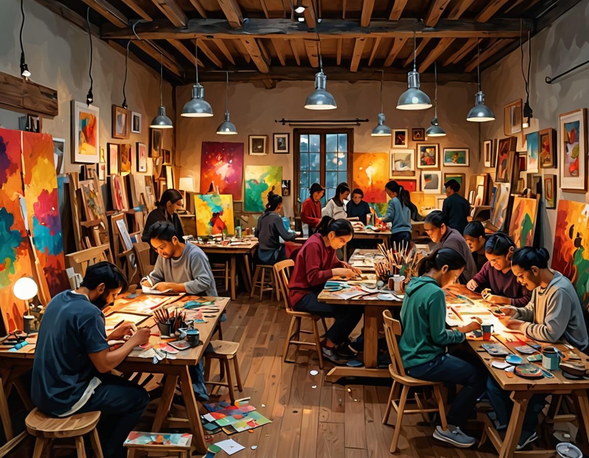 Vibrant Art Studio Scene in Digital Illustration Style
