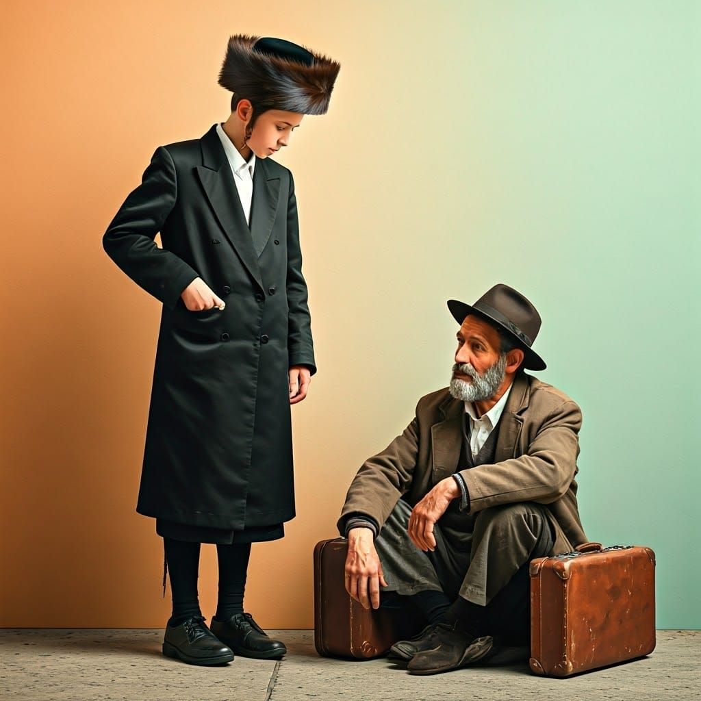 Nostalgic Charity Scene in Earthy Tones and Pastel Hues