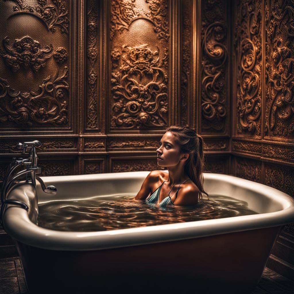 Hyperrealistic Bikini Model in Bathtub, HDR