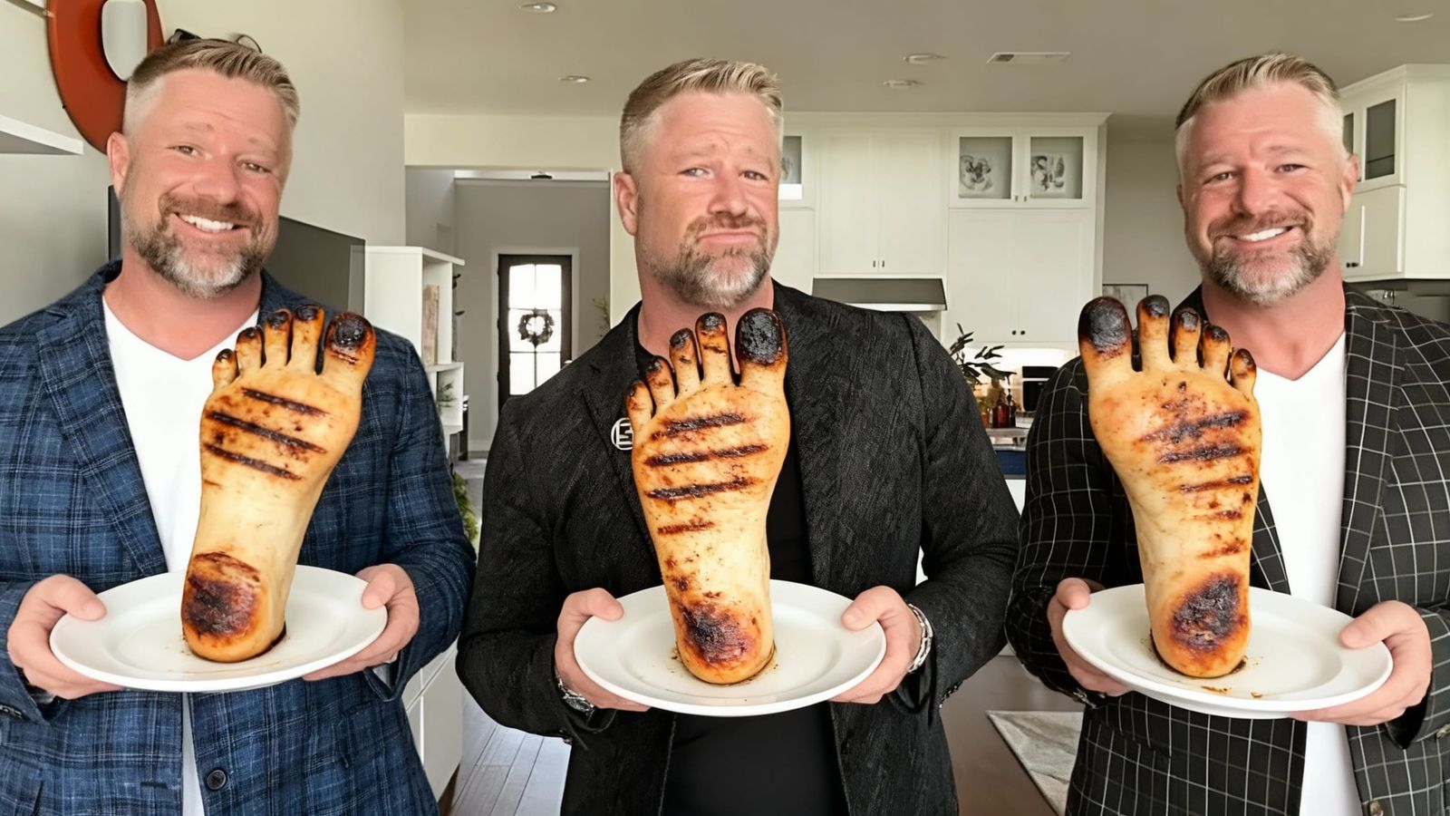 Men Presenting Grilled Amputated Feet