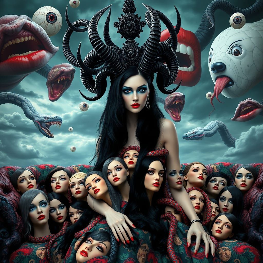 Surreal Woman in Mannequin Dress, a Gothic Masterpiece