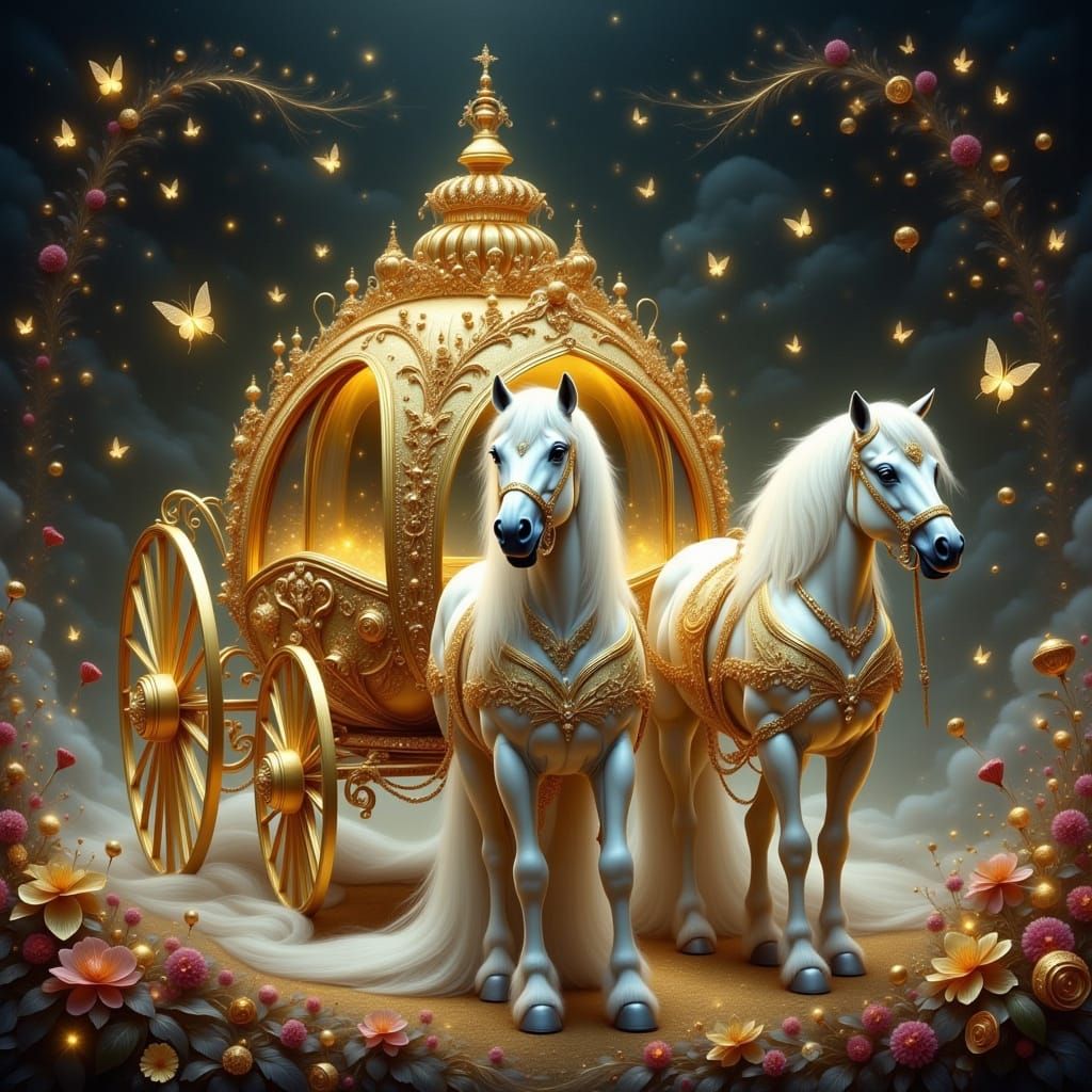 Cinderella's Carriage with White Horses, Digital Matte Paint...