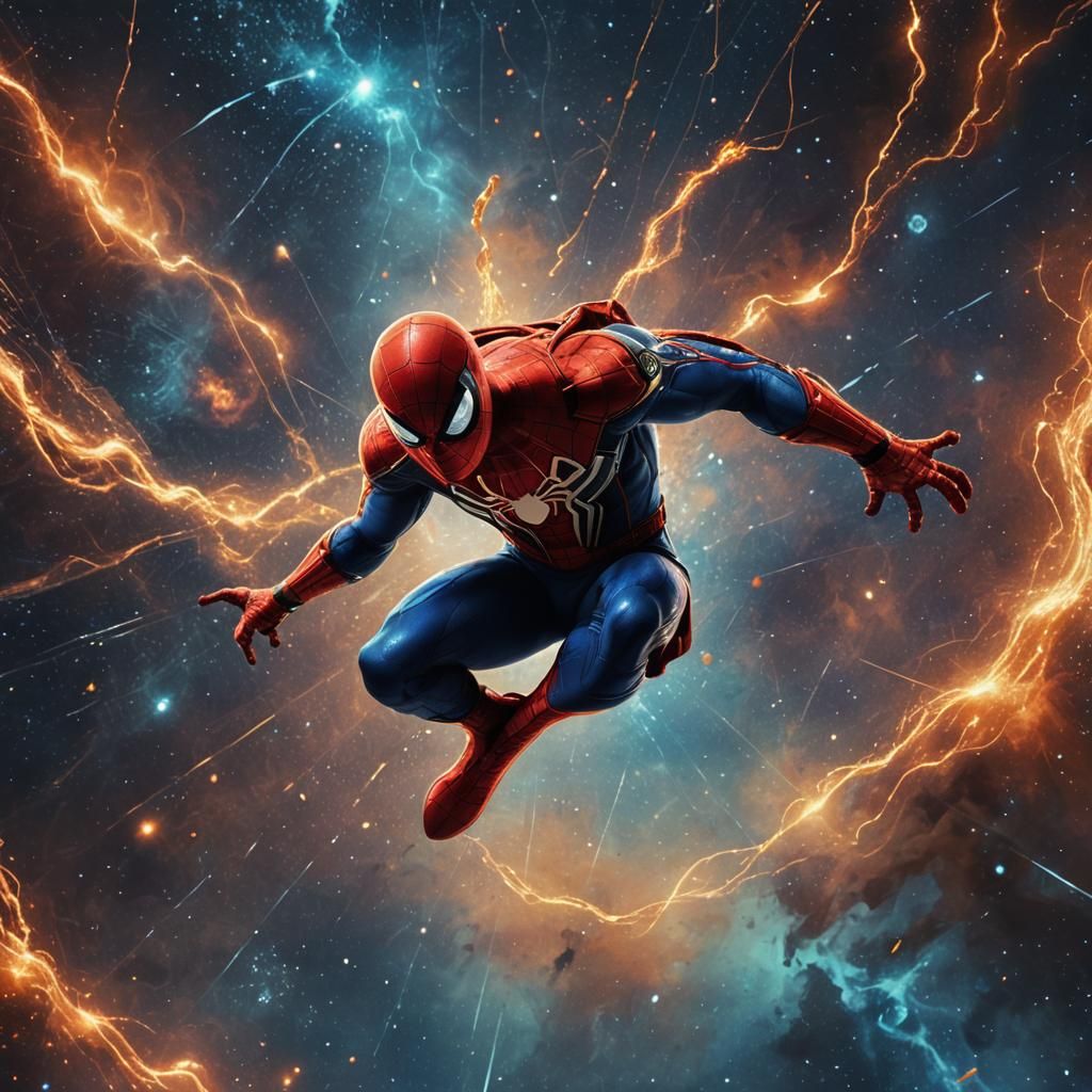Spider-Man Flip in Space with Oil Painting Textures