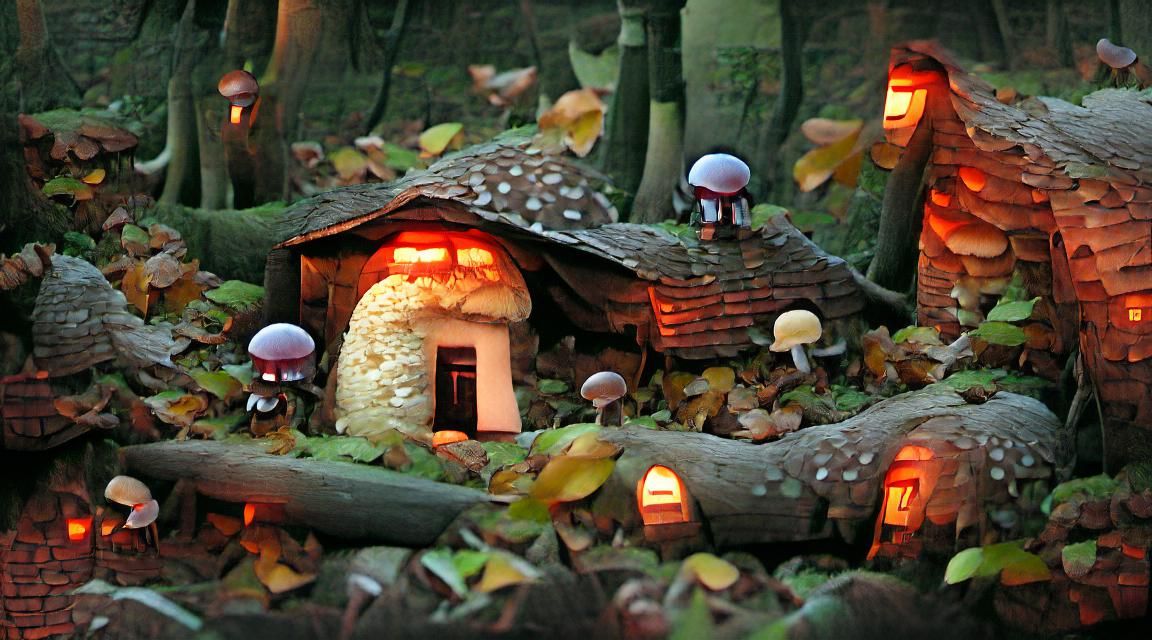 Mushroom Cottage in Autumn Woods