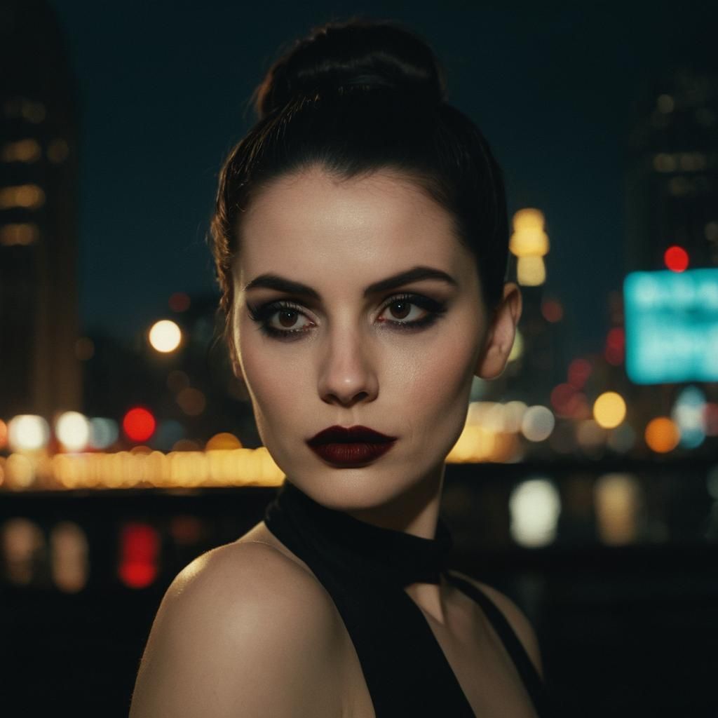 Film Noir Woman in City Lights