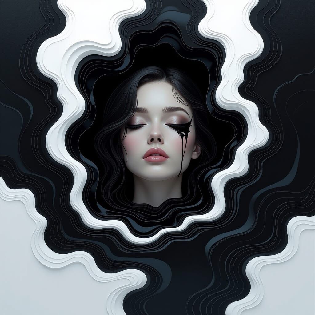 Surreal Woman Enveloped in Liquid Layers