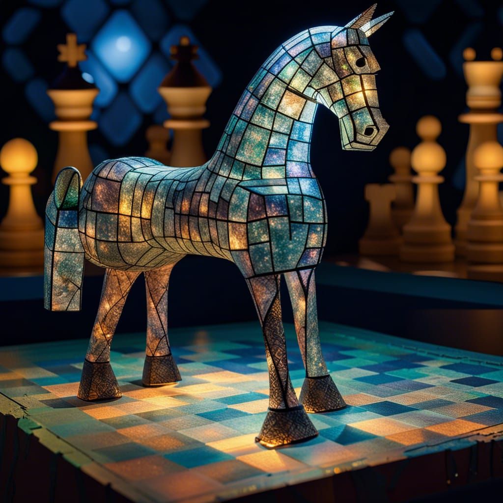 Cosmic Chess Knight Sculpture in Recycled Materials
