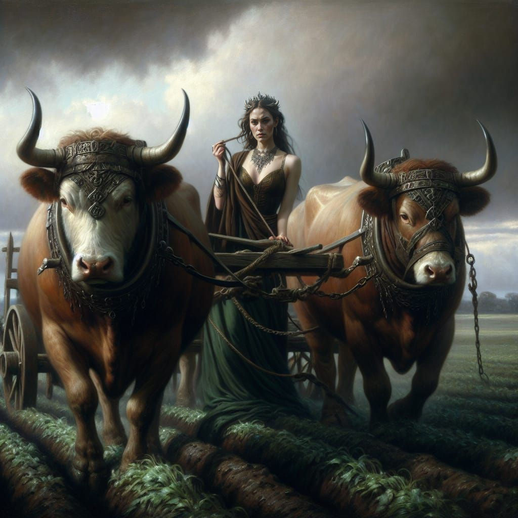 Majestic Goddess of Agriculture in a 19th Century Oil Painti...