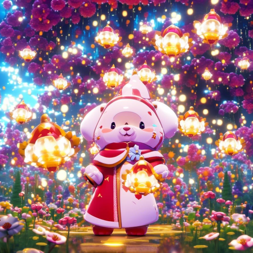 Jeweled Strawberry Witch Princess Portrait in Cosmic Garden