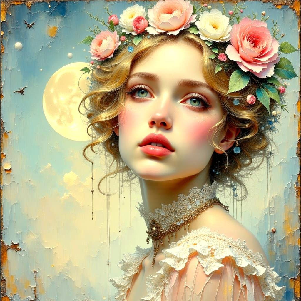 Ethereal Watercolor Portrait of a Delicate Girl in 1920s Sty...