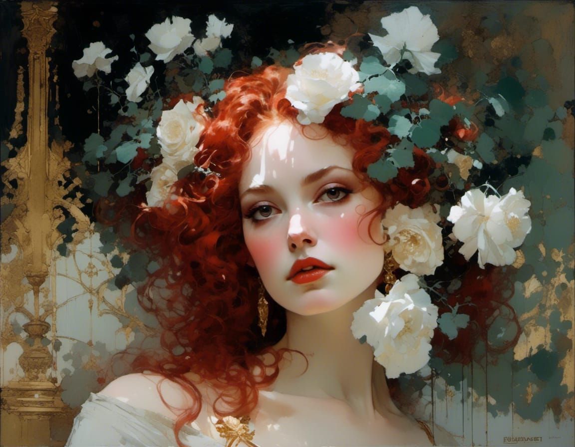 Victorian Queen with Red Hair in Oil Painting Style