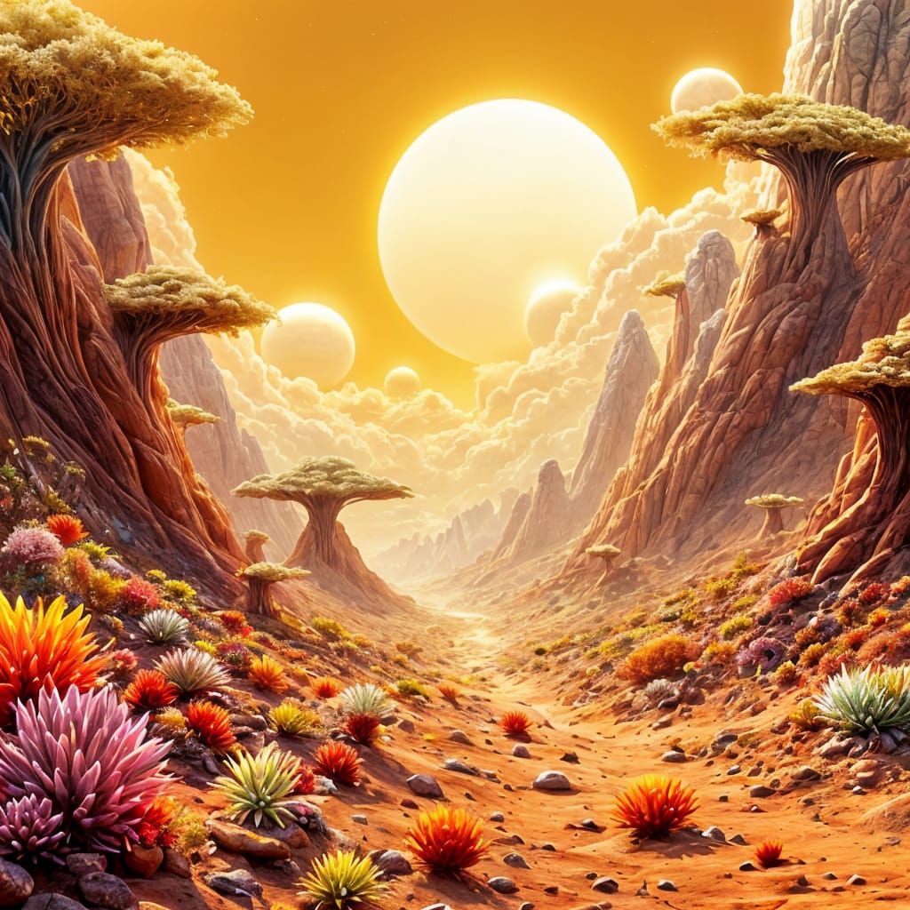 Exotic Alien Planet Landscape with Red Desert