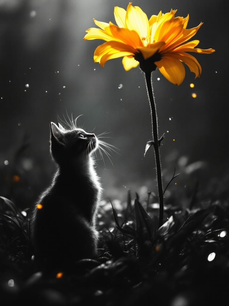 Cat in Flower Spotlight with Noir Mystery